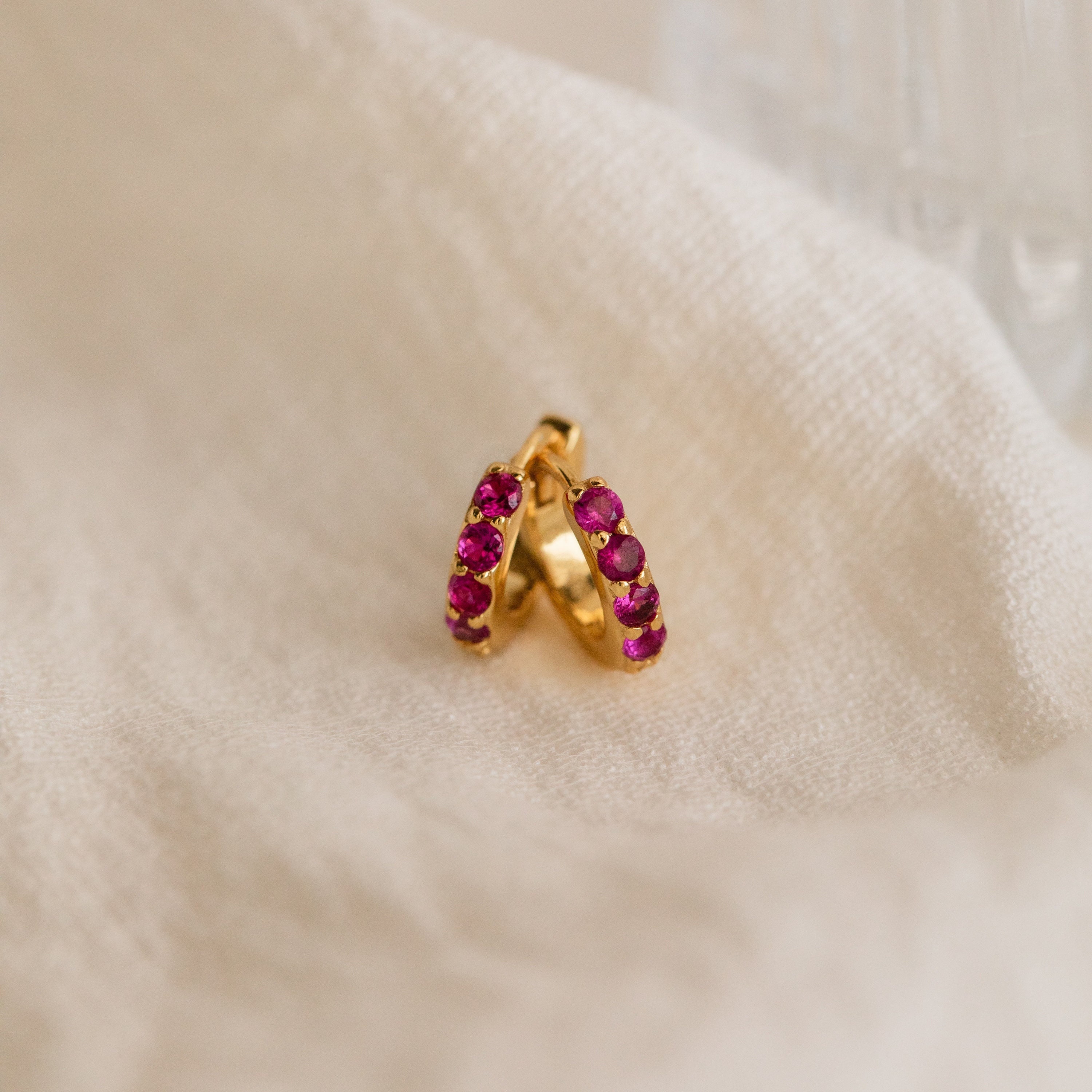 Ruby Gemstone Huggie Earrings by Caitlyn Minimalist • Minimalist Birthstone Crystal Hoop Earrings • Perfect Gift for Mom • ER111