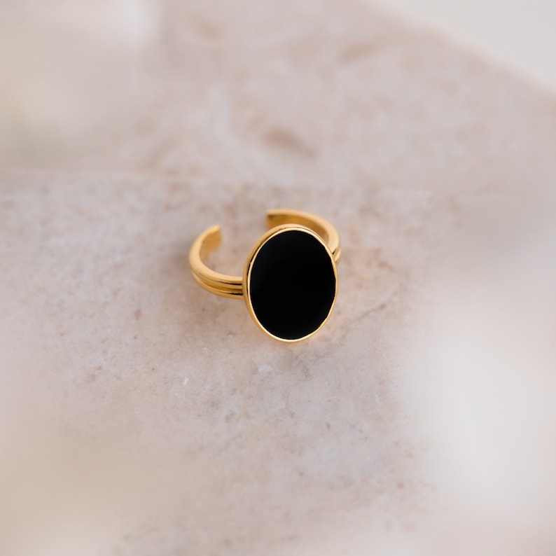 Midnight Hour Onyx Oval Ring by Caitlyn Minimalist Vintage Inspired Black Stone Ring with Adjustable Band Birthday Gift RR063 image 5