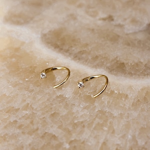 Wire Diamond Hoop Earrings by Caitlyn Minimalist Gold Threader Earrings Diamond Earrings Dainty Hoops Gift for Her ER152 image 3