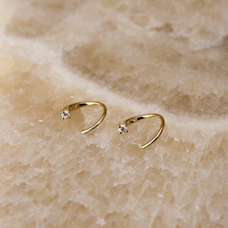 Wire Diamond Hoop Earrings by Caitlyn Minimalist Gold Threader Earrings Diamond Earrings Dainty Hoops Gift for Her ER152 image 3