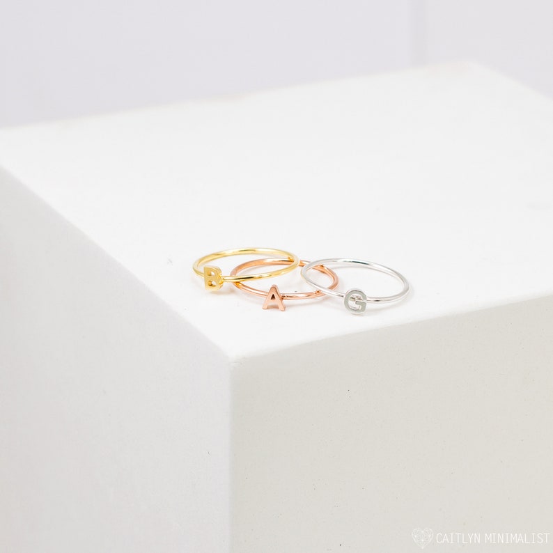 Dainty Initial Ring Custom Letter Ring in Sterling Silver, Gold & Rose Gold Bridesmaids Gifts MOTHER GIFTS RM47F30 image 2