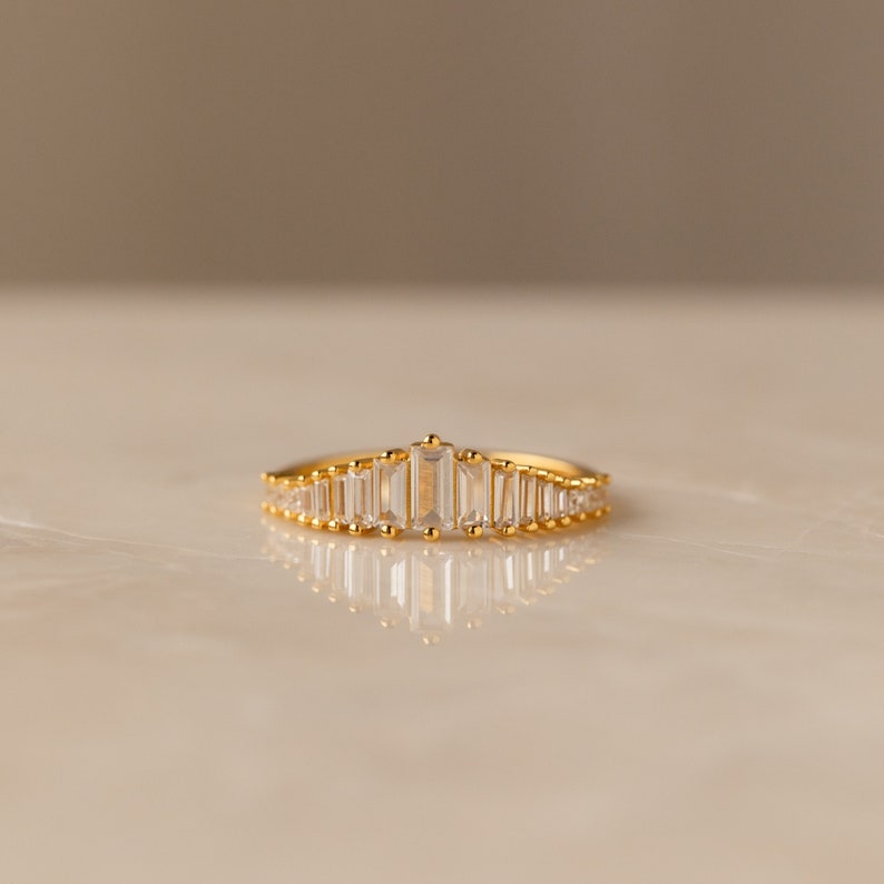 Art Deco Diamond Ring by Caitlyn Minimalist Vintage Style Cocktail Ring in Gold Crystal Chandelier Engagement Ring, Gift for Her RR106 image 1