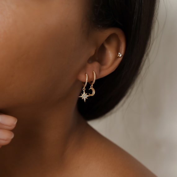 Moon and star huggie earrings deals