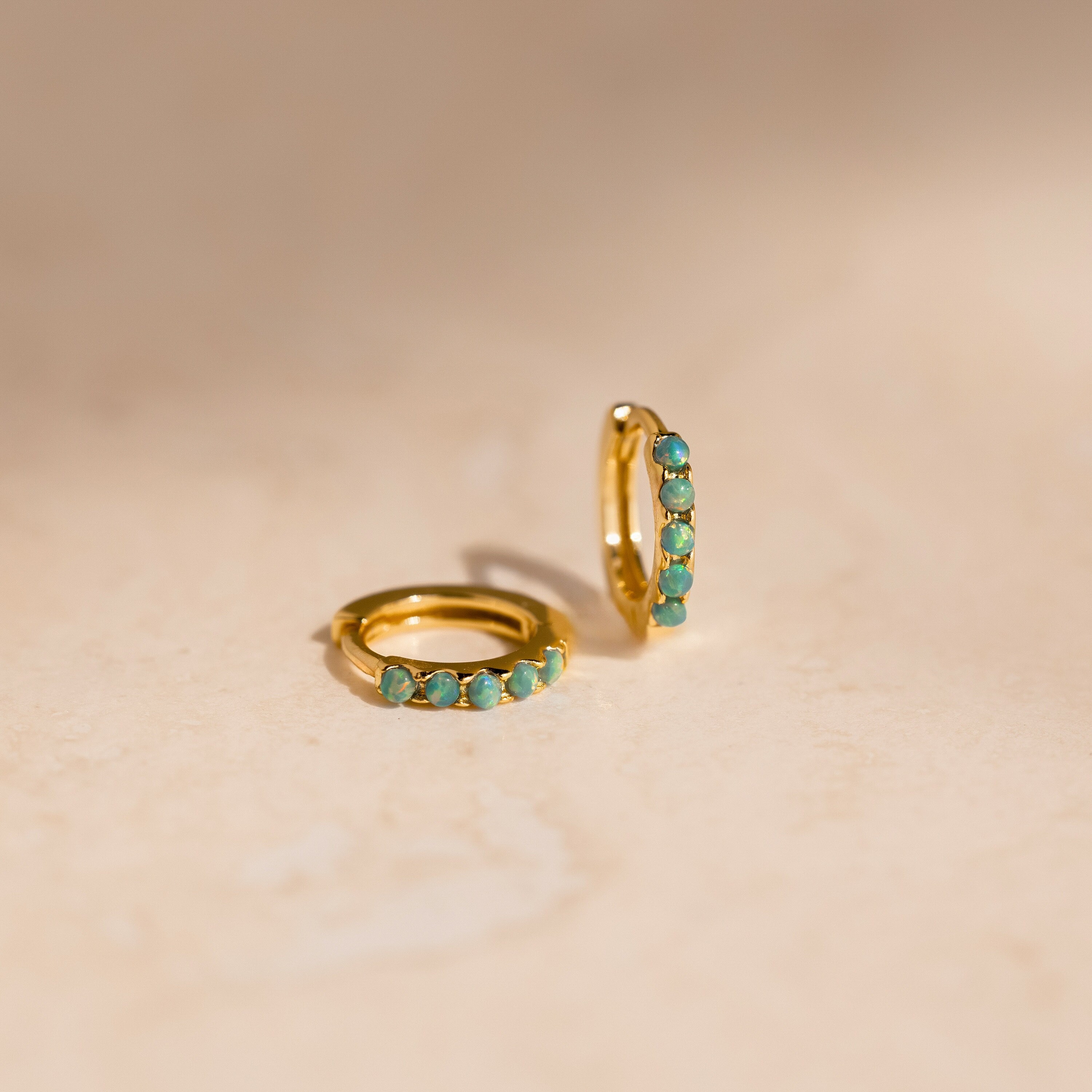 Dainty Green Opal Huggie Hoops by Caitlyn Minimalist • Dainty Green Gemstone Earrings • Cartilage Hoop Earrings • Gift for Her • ER378