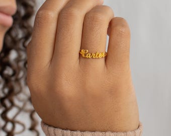 Minimalist Name Ring by CaitlynMinimalist • Handmade Custom Ring in Gold, Sterling Silver • Personalized Gift for Girlfriend • RM02F97
