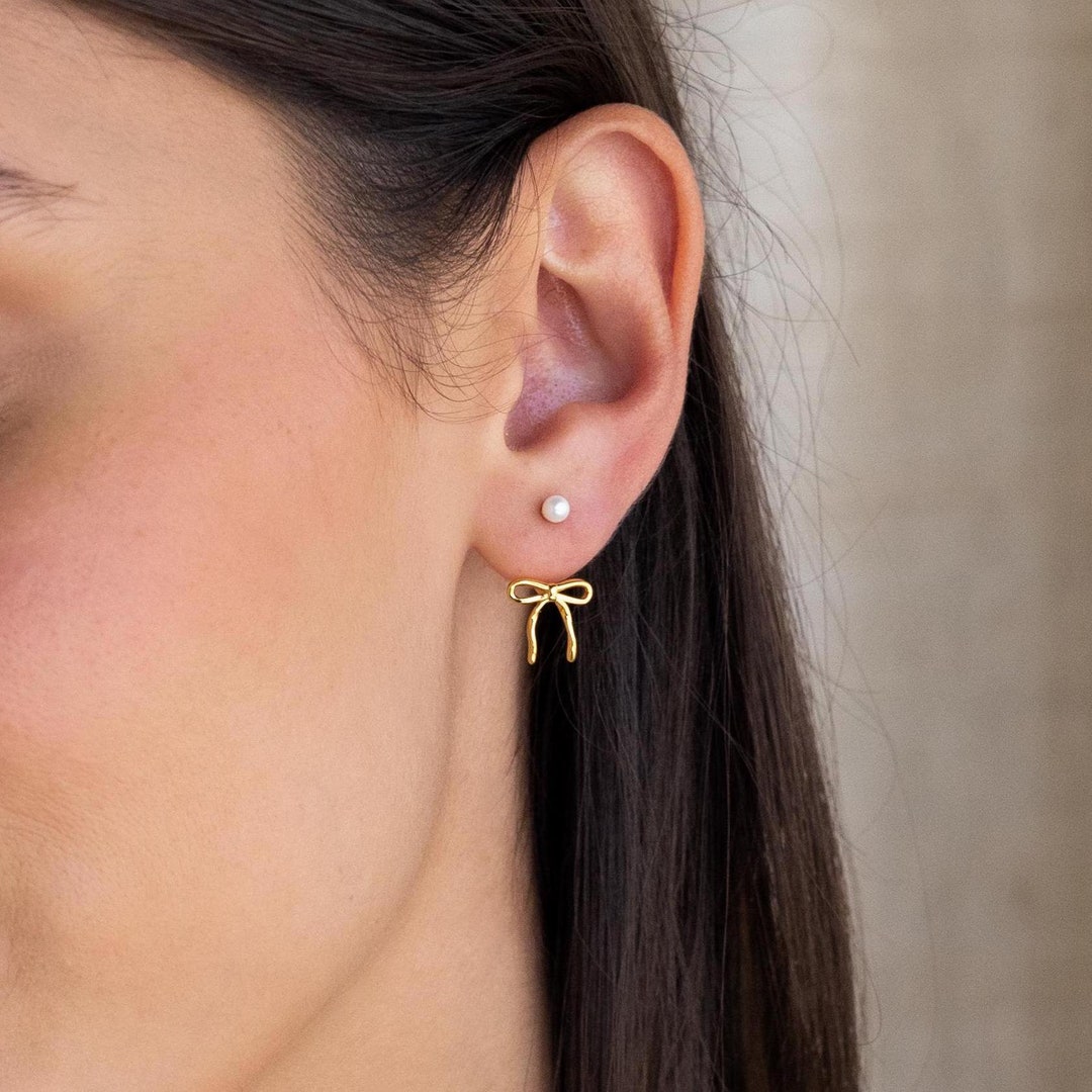 Betty Bow Earrings with Dangle Chain