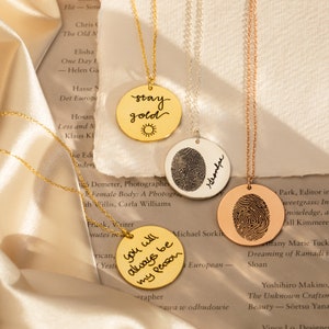 Handwriting Necklace Custom Handwriting Jewelry Signature Disc Necklace Fingerprint Necklace Mothers Day Gift Memorial Gift NM20 image 3