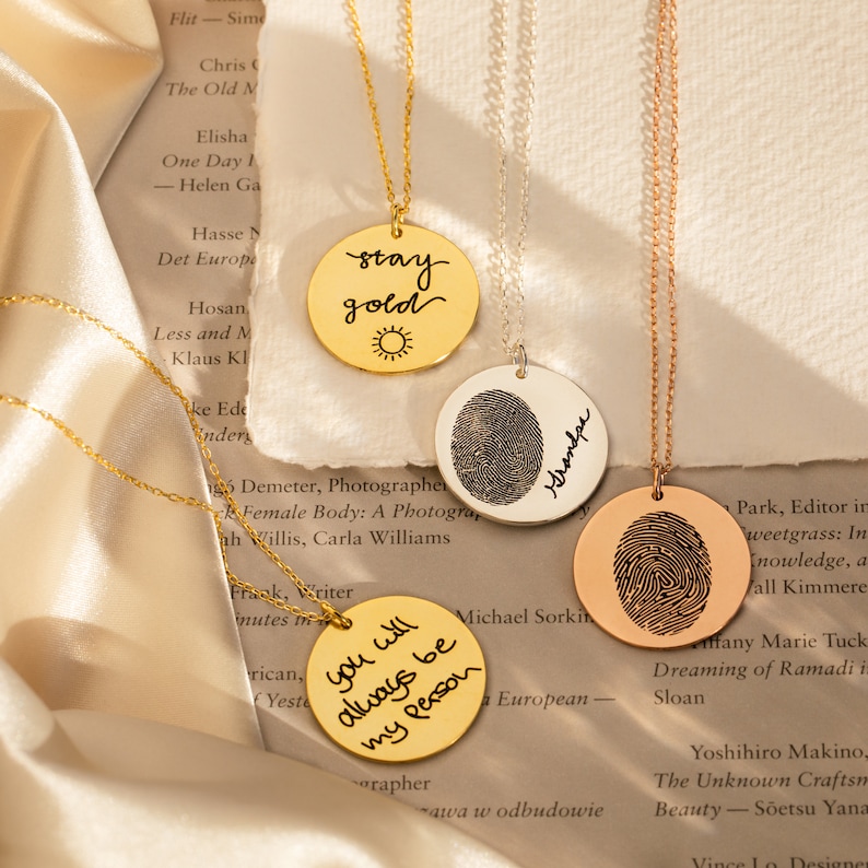 Handwriting Necklace Custom Handwriting Jewelry Signature Disc Necklace Fingerprint Necklace Mothers Day Gift Memorial Gift NM20 image 3