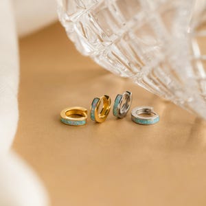 Blue Opal Huggies by Caitlyn Minimalist • Ocean Opal Hoop Earrings • Dainty Silver Huggie Hoops • Bridal Jewelry • Bridesmaid Gift • ER212