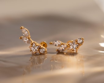 Pendientes trepadores Diamond Star de Caitlyn Minimalist • Pendientes de botón con parte trasera plana Celestial • ER833