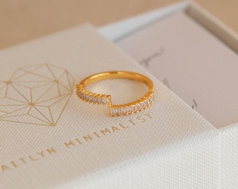 Baguette Diamond Wrap Ring by Caitlyn Minimalist • Dainty Gold Ring, Perfect for Anniversary and Engagement Gifts • Wedding Jewelry • RR077