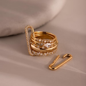 Multipurpose Pave Ring Lock Set by Caitlyn Minimalist • Hinged Diamond Charm Holder • Carabiner Ring Clips • Jewelry Gift for Her • XR112