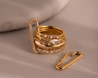 Multipurpose Pave Ring Lock Set by Caitlyn Minimalist • Hinged Diamond Charm Holder • Carabiner Ring Clips • Jewelry Gift for Her • XR112