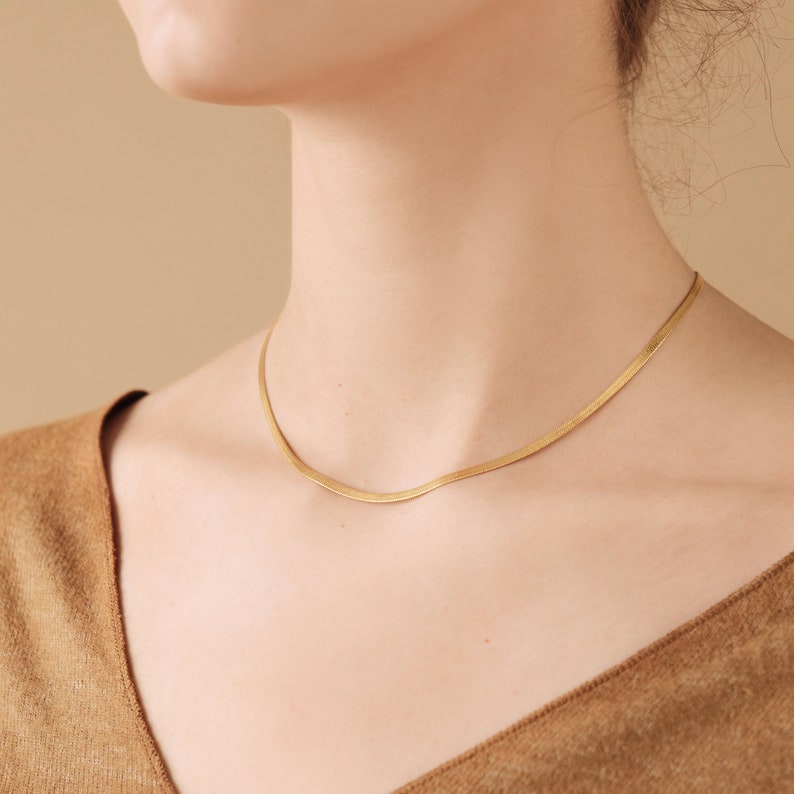 Herringbone Necklace in Gold, Rose Gold, Sterling Silver by Caitlyn Minimalist A Must Have Layering Necklace NR002 image 3