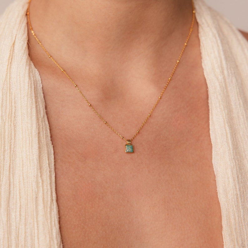 Green Opal Pendant Necklace by Caitlyn Minimalist Vintage Style Charm Necklace Delicate Gemstone Jewelry Anniversary Gift NR161 18K GOLD