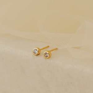 Diamond Stud Earrings by Caitlyn Minimalist Dainty Gold & Silver Second Hole Earrings Minimalist Bridesmaid Gifts ER207 image 2