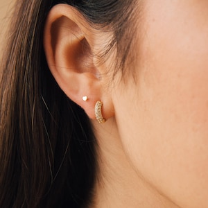 Thick Pave Huggie Earrings by Caitlyn Minimalist • Diamond Hoops • Pave Diamond Earrings • Minimalist Earrings • Gifts for Her • ER086