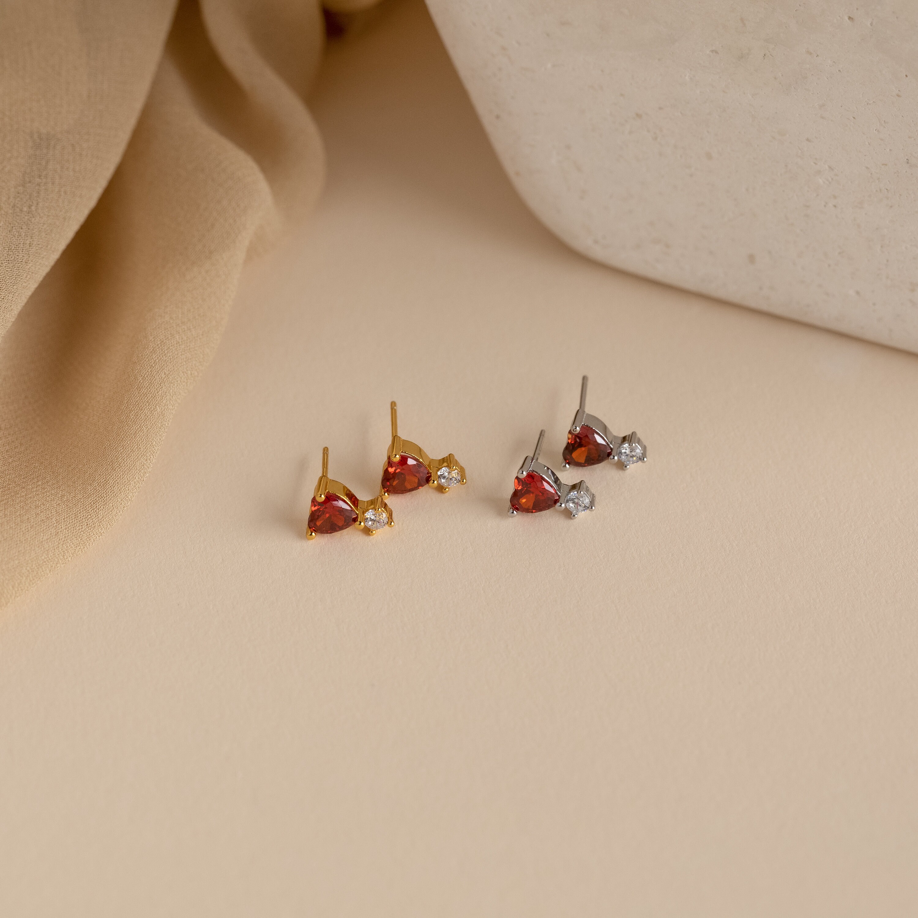 Garnet Heart Drop Studs by Caitlyn Minimalist • Dainty Diamond Earrings in Gold • Romantic Vintage Jewelry • Perfect Gift for Her • ER336