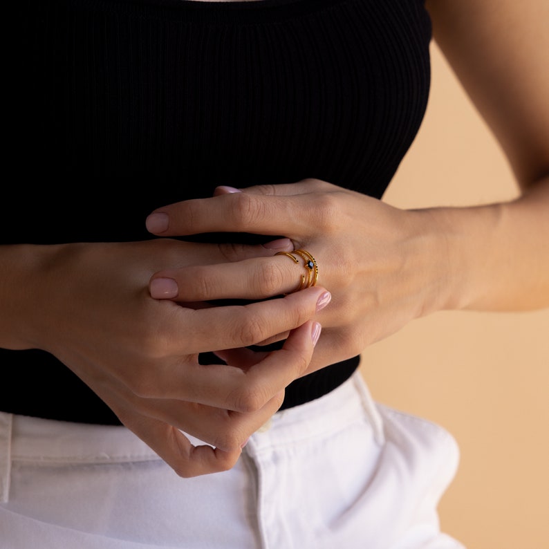 Black Abyss Diamond Ring Set by Caitlyn Minimalist Delicate Black Onyx Stackable Ring Set Everyday Jewelry Gift for Wife RR112 image 9