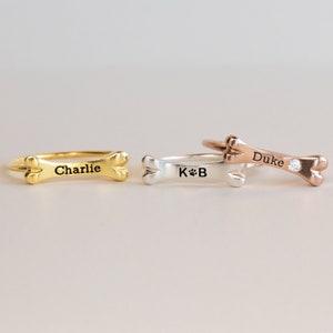 Custom Dog Bone Charm Ring by Caitlyn Minimalist • Engraved Pet Name Memorial Ring with Dainty Gemstone • Pet Lover Gift • RM81F31