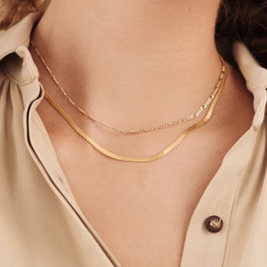 Herringbone Necklace in Gold, Rose Gold, Sterling Silver by Caitlyn Minimalist A Must Have Layering Necklace NR002 image 5