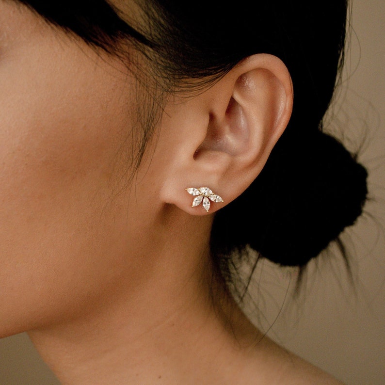 Marquise Diamond Earrings in Gold & Silver Flower Stud Earrings Crystal Earrings Bridesmaid Jewelry Bridal Earrings ER154 image 1