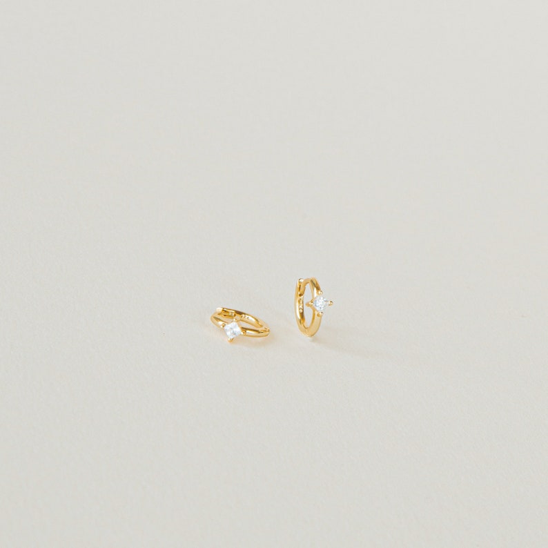 Diamond Huggie Hoops Small Gold Hoops Dainty Diamond Earrings Minimalist Earrings Perfect Addition to Your Earring Set ER094 image 4