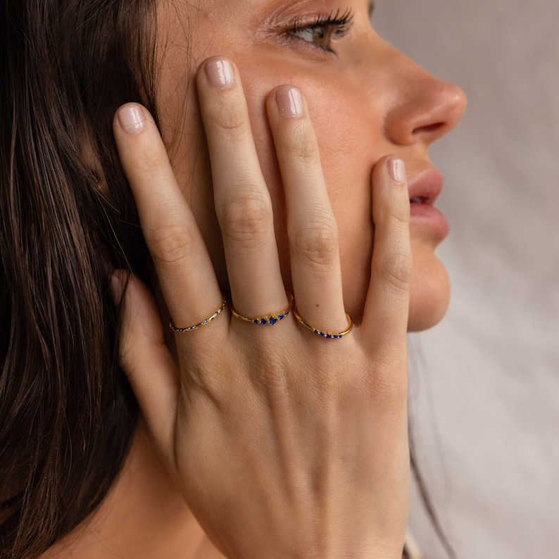 Sapphire Stacking Ring Set by Caitlyn Minimalist Set of 3 Dainty Blue Gemstone Rings Sapphire Jewelry, Bridesmaid Gift for Her RR107 image 7