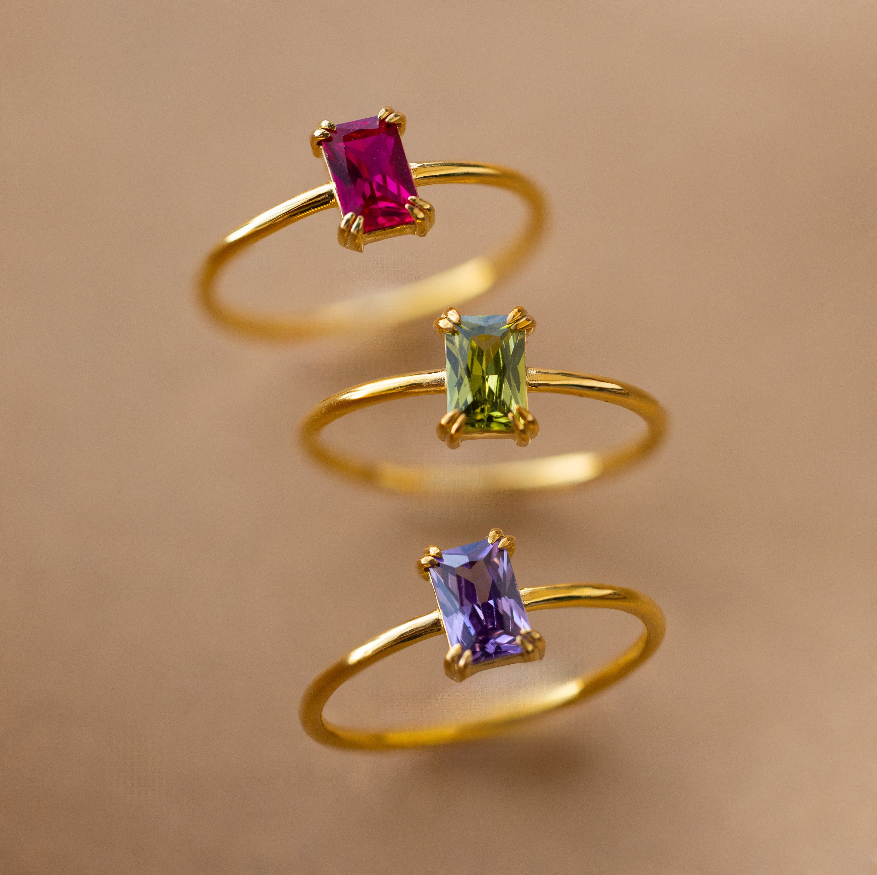 Custom Emerald Cut Birthstone Ring by Caitlyn Minimalist • Art Deco Baguette Ring • Personalized Gemstone Jewelry • Anniversary Gift • RM123