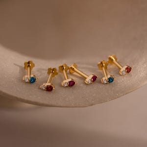 Tiny Diamond Birthstone Stud Earrings by Caitlyn Minimalist • Duo Gemstone Flat Back Studs • Dainty Jewelry • Graduation Gift • ER767