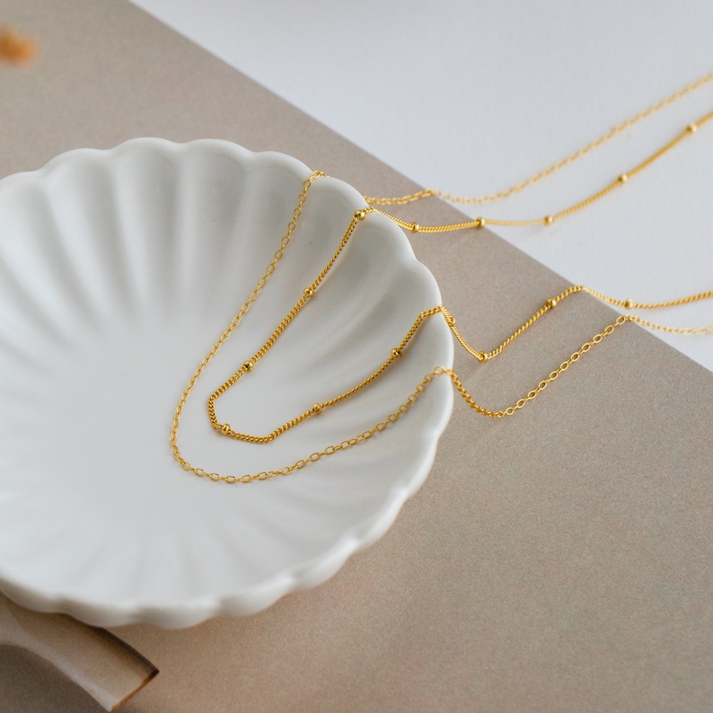 Beaded Duo Chain Necklace by Caitlyn Minimalist Gold Layered Necklace with Satellite Chain and Delicate Chain Choker Friend Gift NR079 image 5