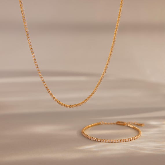 Diamond Tennis Bracelet & Necklace Set by Caitlyn Minimalist • Complete Diamond Look • Bridesmaid Jewelry • Gift Set for Her • MB013