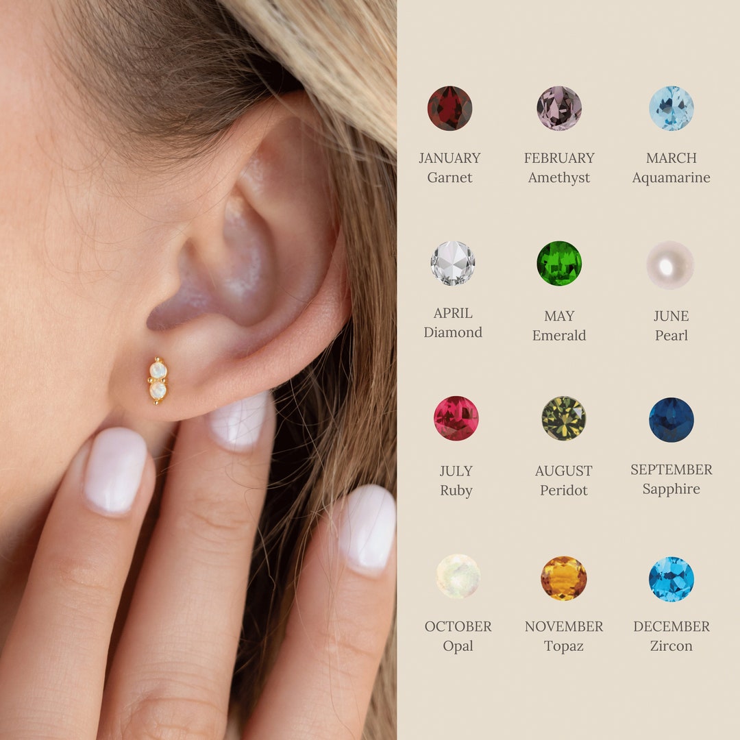 Duo Gemstone Earrings by Caitlyn Minimalist • Gold Stud