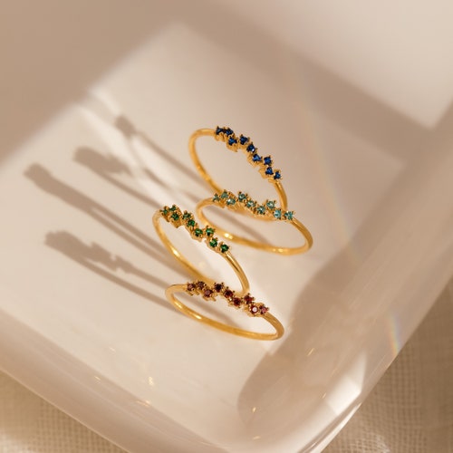 Tiny Birthstone Cluster Ring by Caitlyn Minimalist • Best Friend Gift for Her • Custom Gemstone Ring Dainty • Minimalist Jewelry • RM112