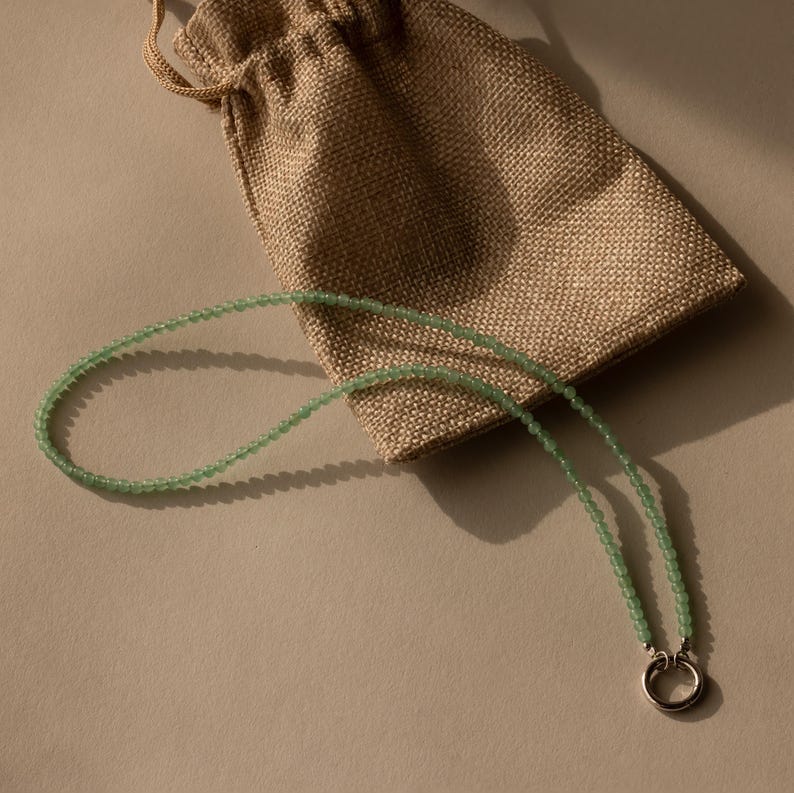 Beaded Jade Clasp Necklace by Caitlyn Minimalist • Jade Gemstone Chain Necklace • Perfect for Charm Jewelry • Girlfriend Gift • NR369 SILVER