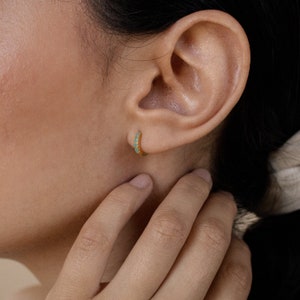 Turquoise Huggie Earrings Small Hoop Earrings Perfect Boho Gemstone Earrings Summer Earrings Birthday Gift for Her ER144 image 3