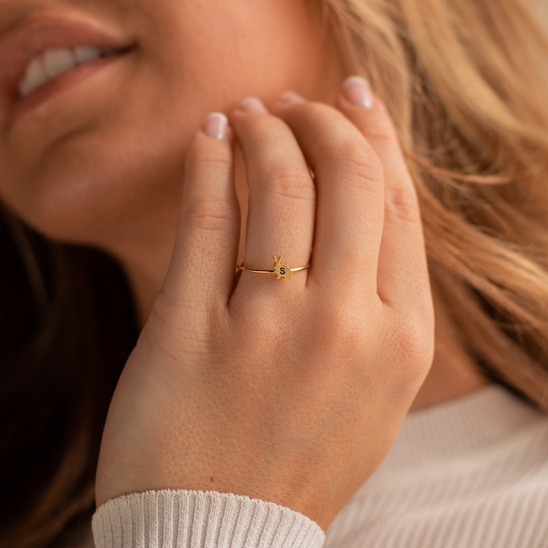 Personalisierter Haustierring von Caitlyn Minimalist Erinnerungsgeschenk für Tierliebhaber Beileidsgeschenk Stapelbarer gravierter Tier-Initialenring RM47F77 Bild 4