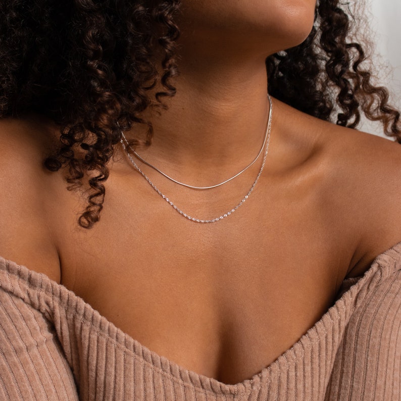 Duo Twist Chain Necklace by Caitlyn Minimalist Layered Necklace Set with Snake Chain, Singapore Chain Minimalist Choker Necklace NR066 image 7