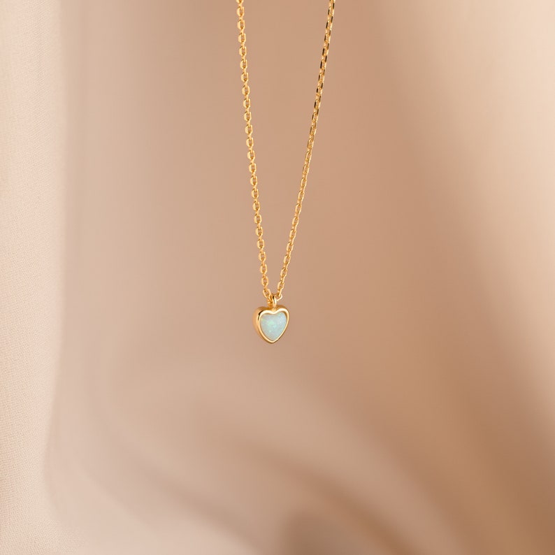 Dainty Opal Heart Necklace by Caitlyn Minimalist Delicate Love Charm Necklace Minimalist Opal Pendant Necklace Gift for Her NR160 image 2