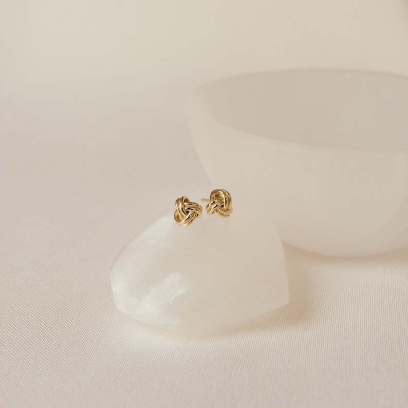 Love Knot Earrings Dainty Stud Earrings Minimalist Knot Earrings in Gold and Sterling Silver Gift for Her Bridesmaid Gifts ER153 image 1
