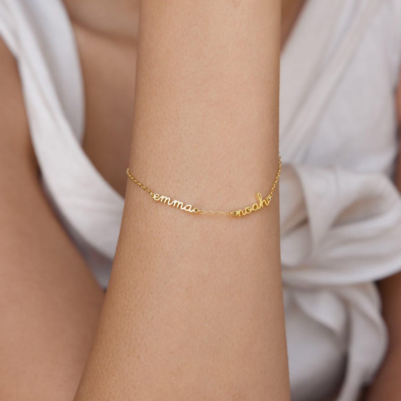 Dainty Name Bracelet by Caitlyn Minimalist • Custom Multiple Name Bracelet in Gold & Silver • Baby Shower Gift • Gift for Mom • BM61aF51 image 3
