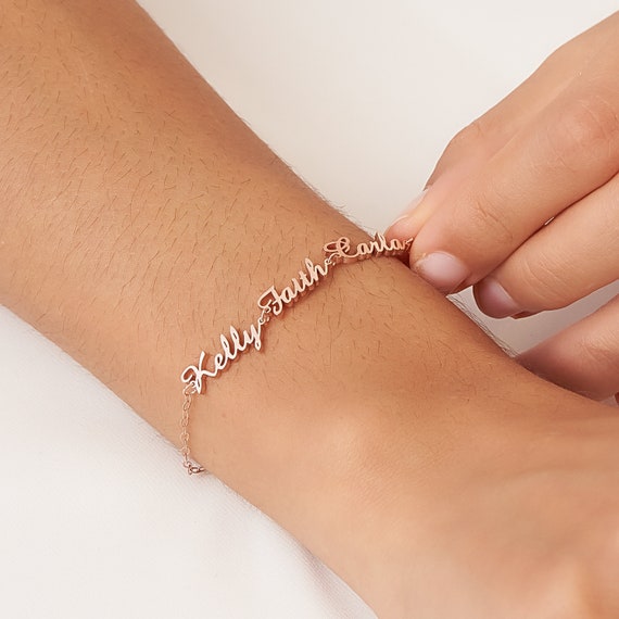  Children's Name Engraved Bracelet - 925 Sterling Silver Chain  Bracelet - Personalized Name Bracelet - Birthday Gift for Mom, Gift Wrapped  Names bracelet : Handmade Products