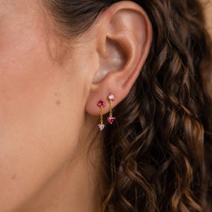 Mismatched Pink Drop Earrings by Caitlyn Minimalist • Ruby Pink Crystal Earrings • Dangling Chain Earrings • Perfect Gift for Her • ER368