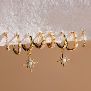 Opal Earrings by Caitlyn Minimalist • Dainty Everyday Opal Jewelry • Opal Studs, Dangle Drop Huggie Hoop Earrings • Bridal Shower Gift