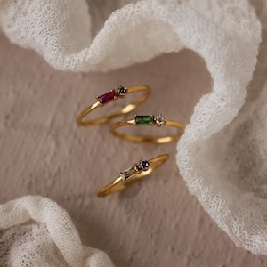 Baguette & Round Cut Birthstone Ring by CaitlynMinimalist • Personalized Toi et Moi Promise Ring • Custom Jewelry • Anniversary Gift • RM151