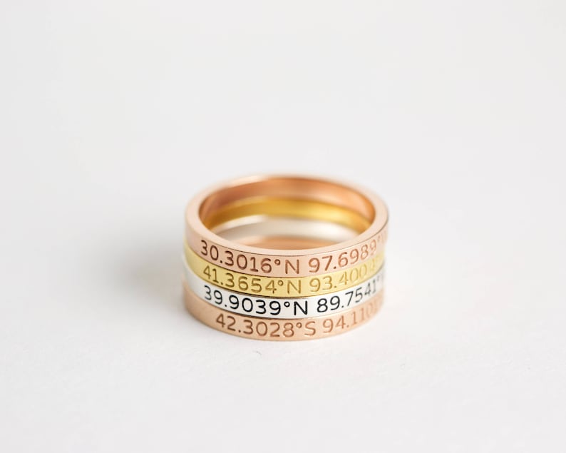 Coordinates Jewelry Custom Location Stacking Rings Dainty Latitude Longitude Ring Custom Date Ring Coordinates Ring RM22F30 image 3