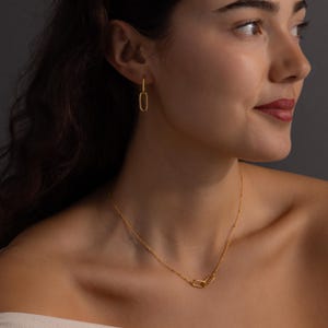 Linked Charm Necklace and Earrings Set by Caitlyn Minimalist • Interlocking Pendant Necklace • Link Hoop Earrings • Birthday Gift • MB003