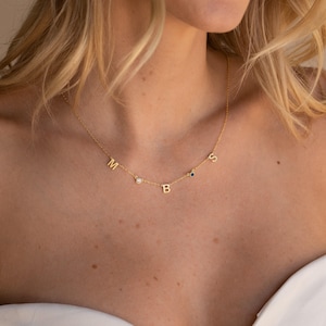 Custom Gemstone Letter Necklace by CaitlynMinimalist • Initial Birthstone Necklace • Name Necklace Jewelry • Baby Shower Gift • NM54F77