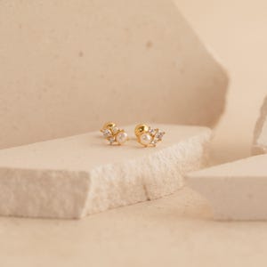 Pearl & Diamond Stud Earrings by Caitlyn Minimalist • Dainty Elegant Earrings • Wedding Earrings • Bridal Jewelry • Gift for Wife • ER298 image 7