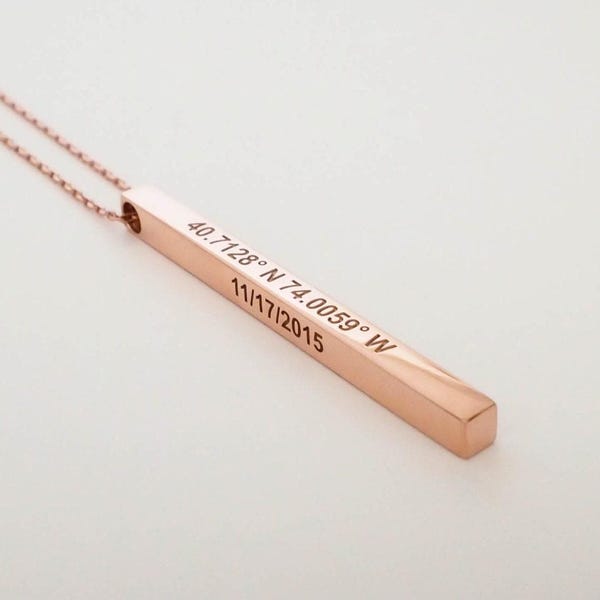Personalisierte Koordinaten-Halskette • Personalisierte Stab-Halskette • Vertikale Stab-Halskette im Lagenlook • Hochzeitsschmuck • Personalisiertes Geschenk • NM21F30